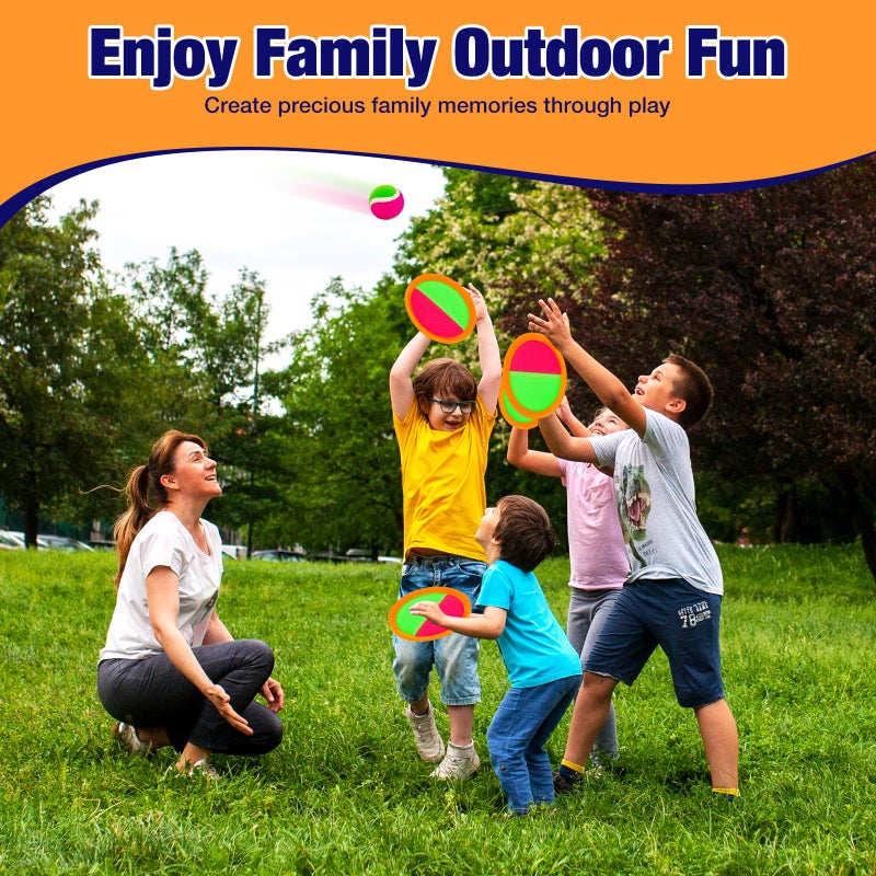 Qrooper Kids Outdoor Toys - Toss and Catch Game Set, Outside Yard Camping Beach Pool Toys Games for Boys Girls 3 4 5 6 7 8 9 10 Year Old, 4 Paddles 4 Balls (Orange+Orange) - Image 4